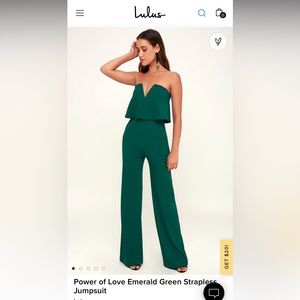 Lulus Power of love Emerald Green Strapless Jumpsuit